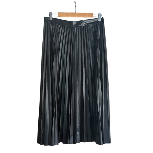 Frank Lyman Black Pleated Vegan Leather Skirt • Sz 16 • Mid Length Corpcore - Picture 1 of 5